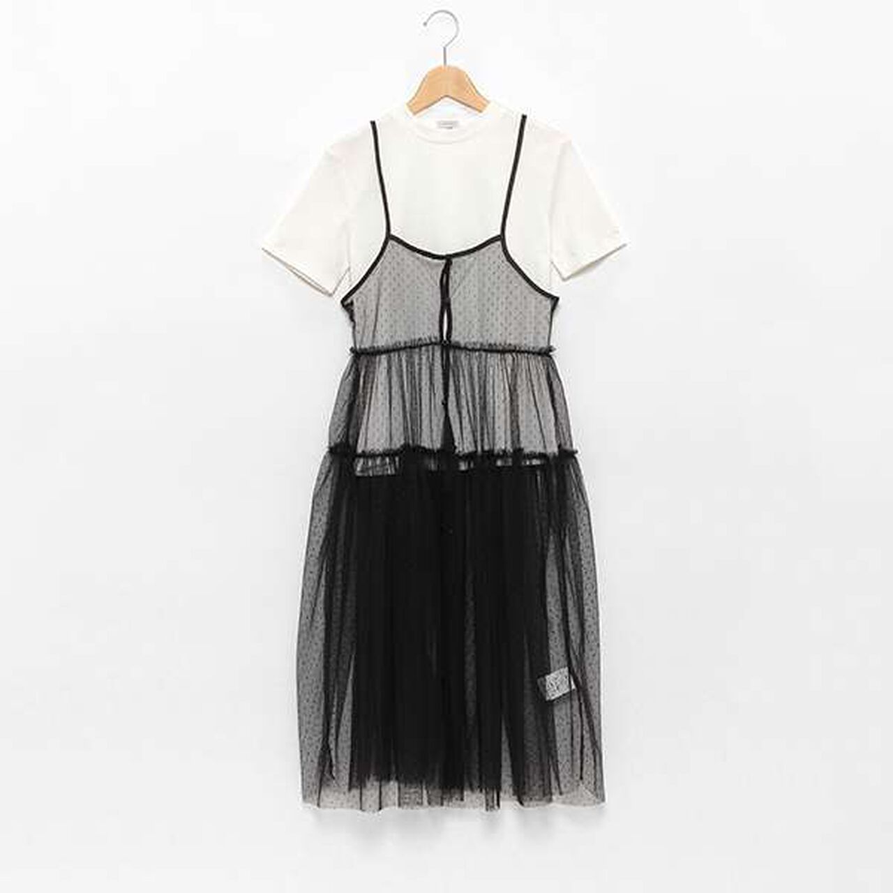 [AMI] Dot Tulle One-Piece Dress Inner Wear Set,Black, large image number 4