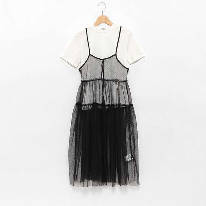 [AMI] Dot Tulle One-Piece Dress Inner Wear Set,Black, medium image number 4