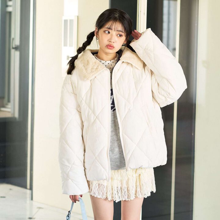 Double Zipper Puffy Quilted Bomber Jacket,, medium