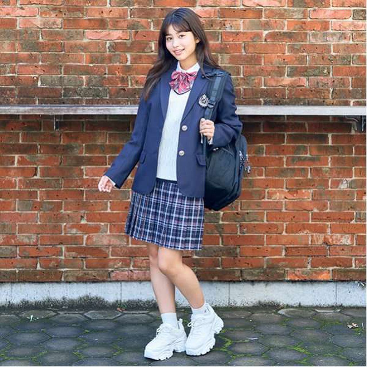 [Graduation Attire] with Ribbon Tie and Checkered Pleated Skirt-Pants,Black, large image number 18