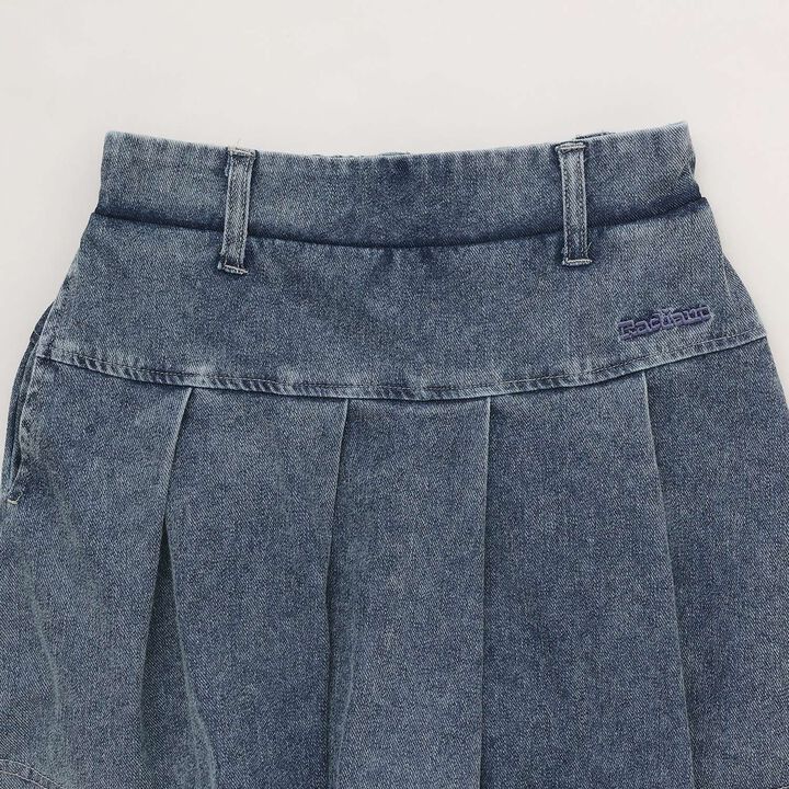 [With Belt Loops] Denim-Look Pleated Skirt,Blue, medium image number 8