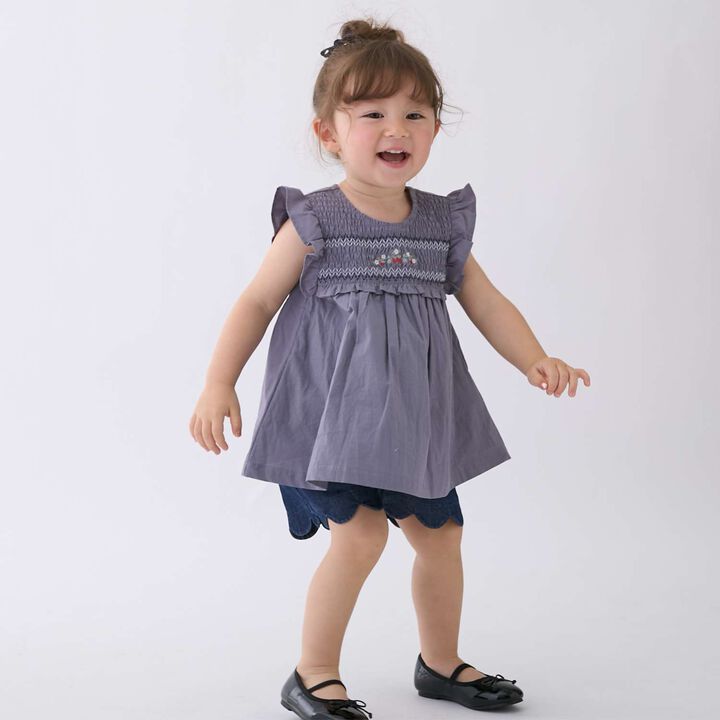 Link Strawberry Embroidery Shirred Tunic,Blue gray, medium image number 5