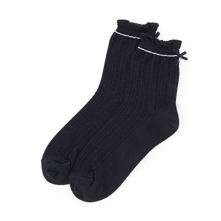Back Ribbon Crew Socks,Navy, medium image number 0