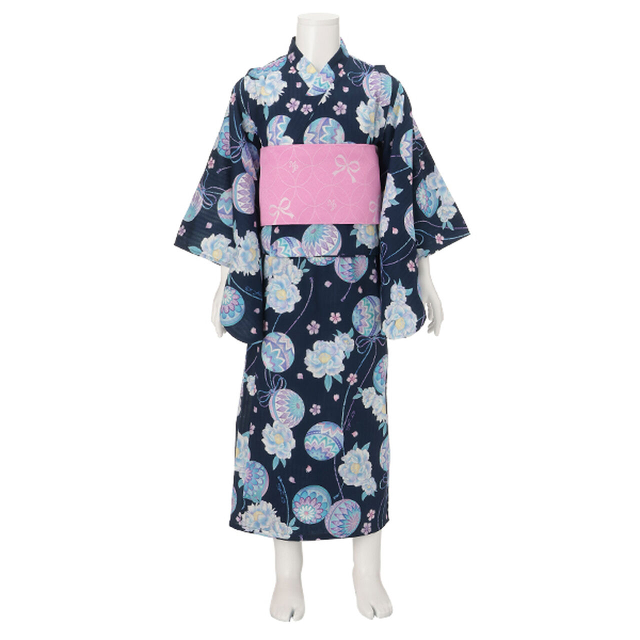 Temari Flower Pattern Yukata,Navy, large image number 0