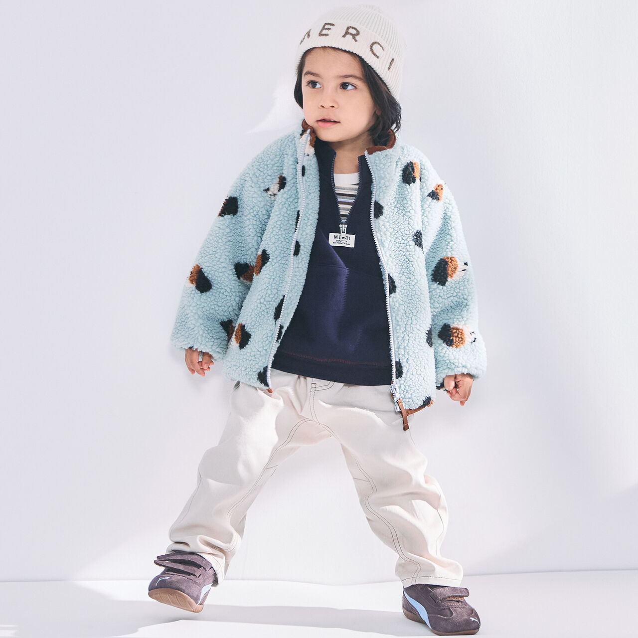 [Washable] Patterned Boa Bomber Jacket,Pearl white, large image number 3