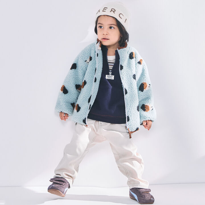 [Washable] Patterned Boa Bomber Jacket,Pearl white, medium image number 3