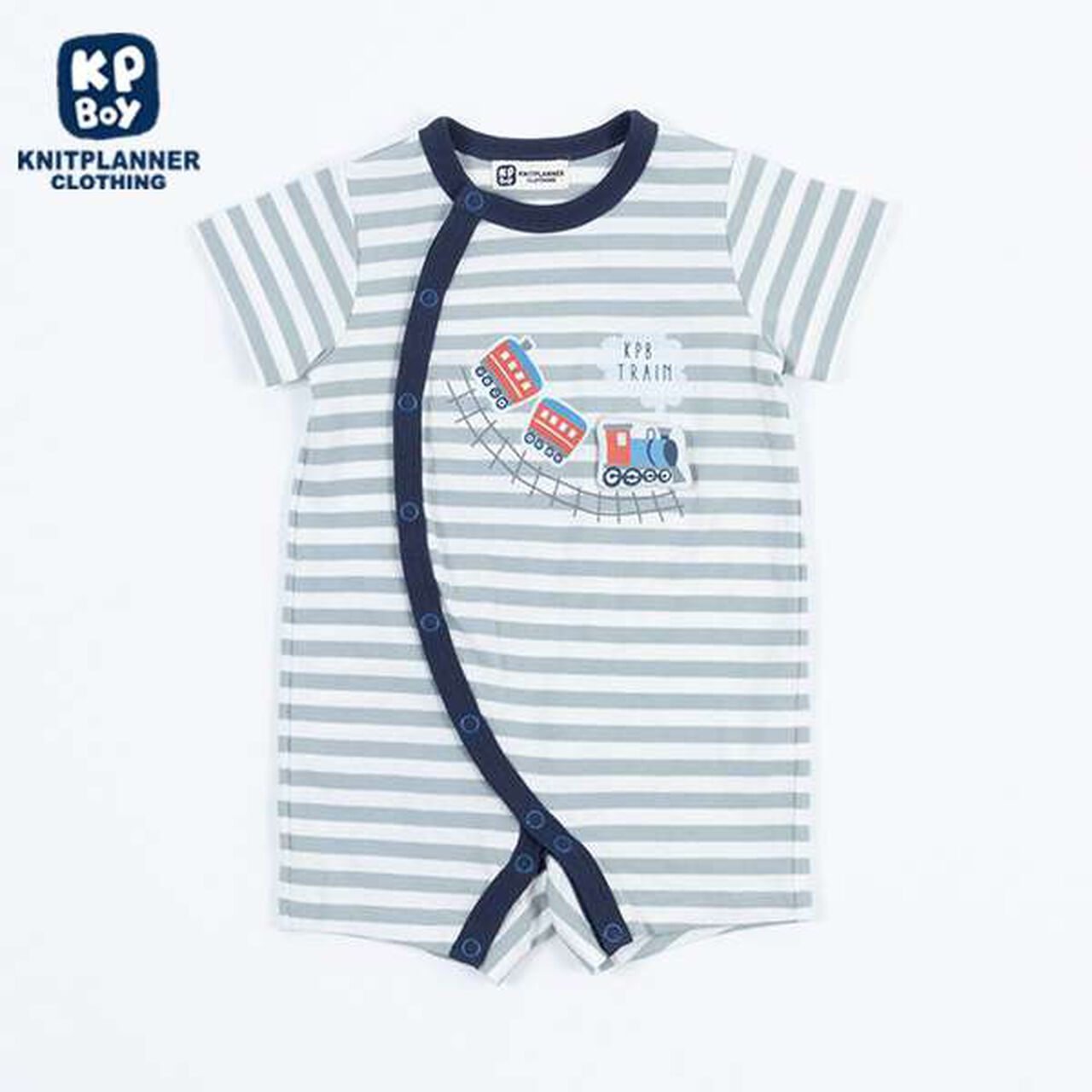 Stripe Pattern Train Motif Short All-in-One (Free 70-80 cm),Yellow, large image number 9