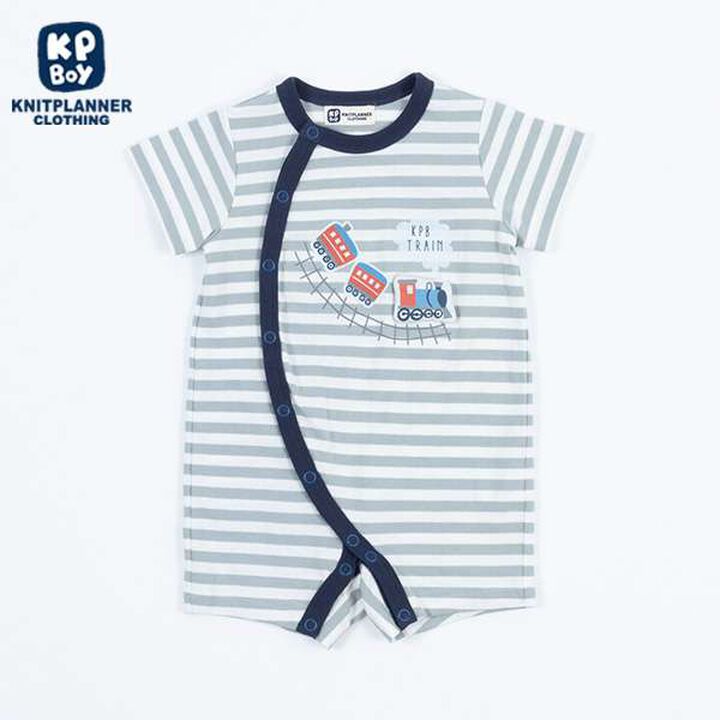 Stripe Pattern Train Motif Short All-in-One (Free 70-80 cm),Yellow, medium image number 9