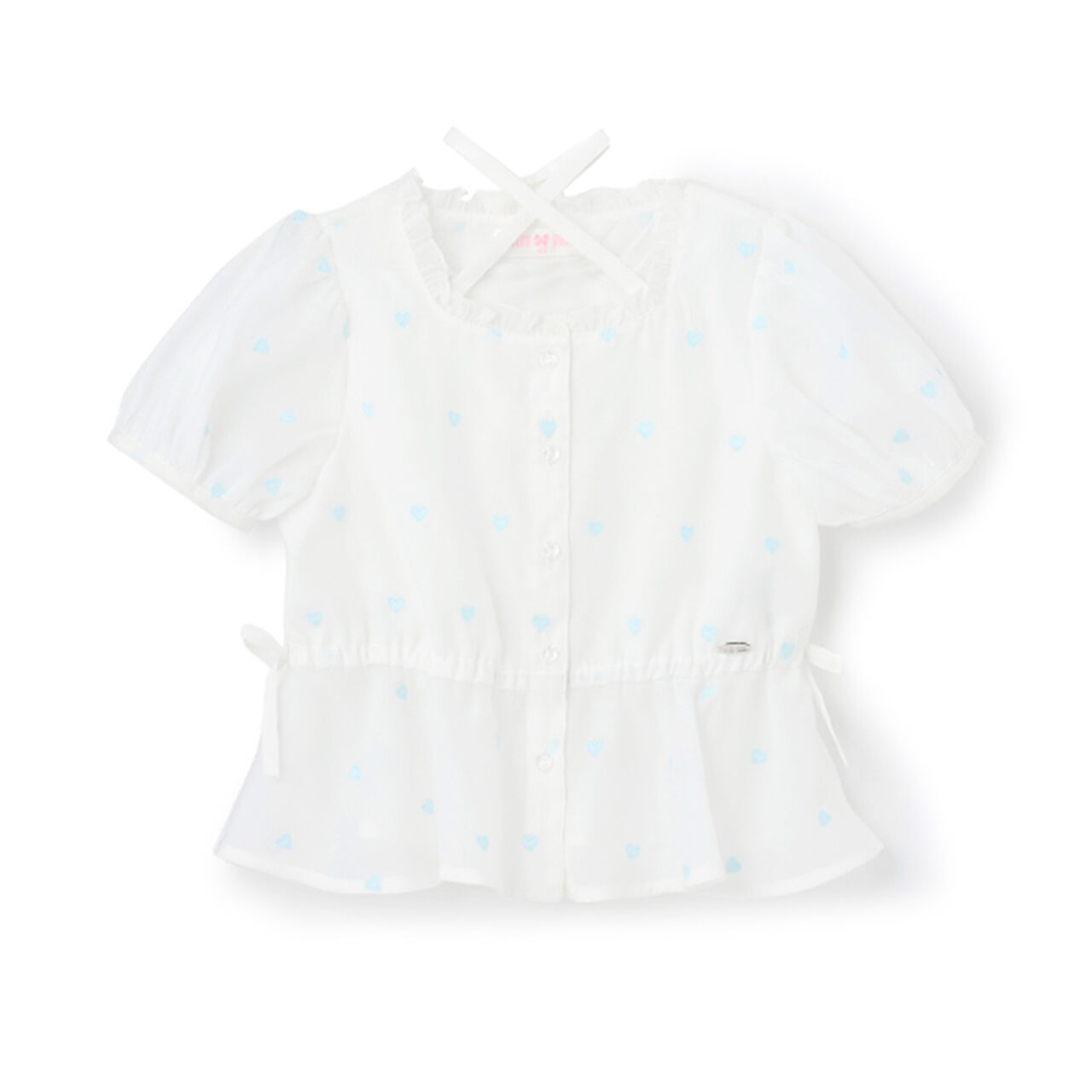 Heart Embroidery Peplum Sheer Blouse,Off white, large image number 0