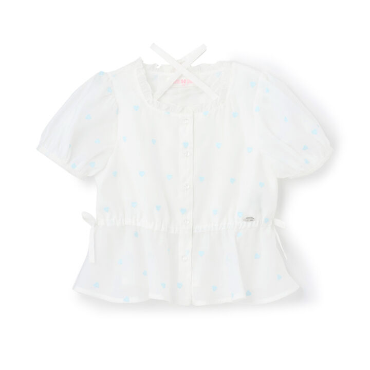 Heart Embroidery Peplum Sheer Blouse,Off white, medium image number 0