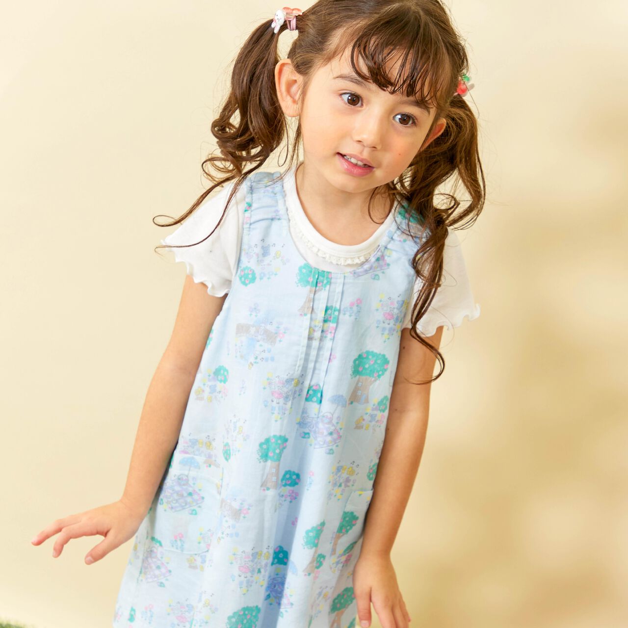 All-Over Pattern Lawn &times; Chambray Reversible Jumper Skirt,Blue, large image number 24