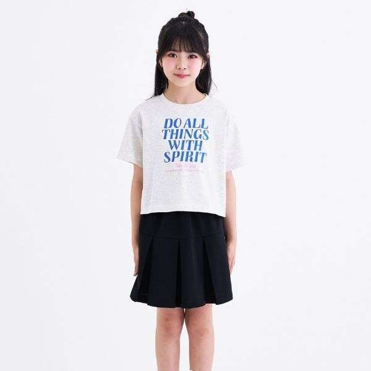[3way Cool Touch] Logo Short-Sleeve T-Shirt & Pleated Skirt Outfit Set,Smoke white, large image number 10