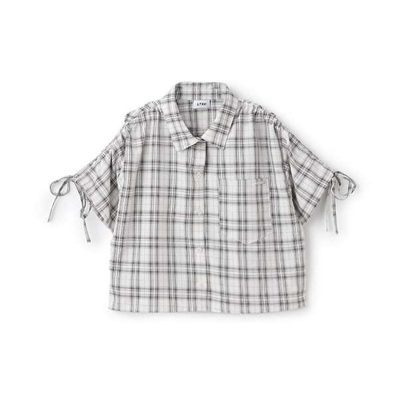 Drawstring Short-Sleeve Checkered Shirt,Blue, large image number 6