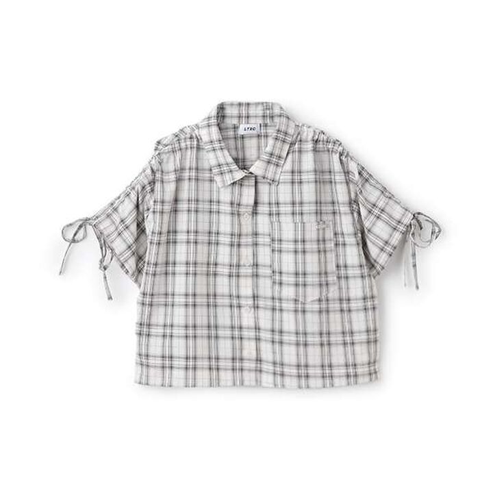 Drawstring Short-Sleeve Checkered Shirt,Blue, medium image number 6