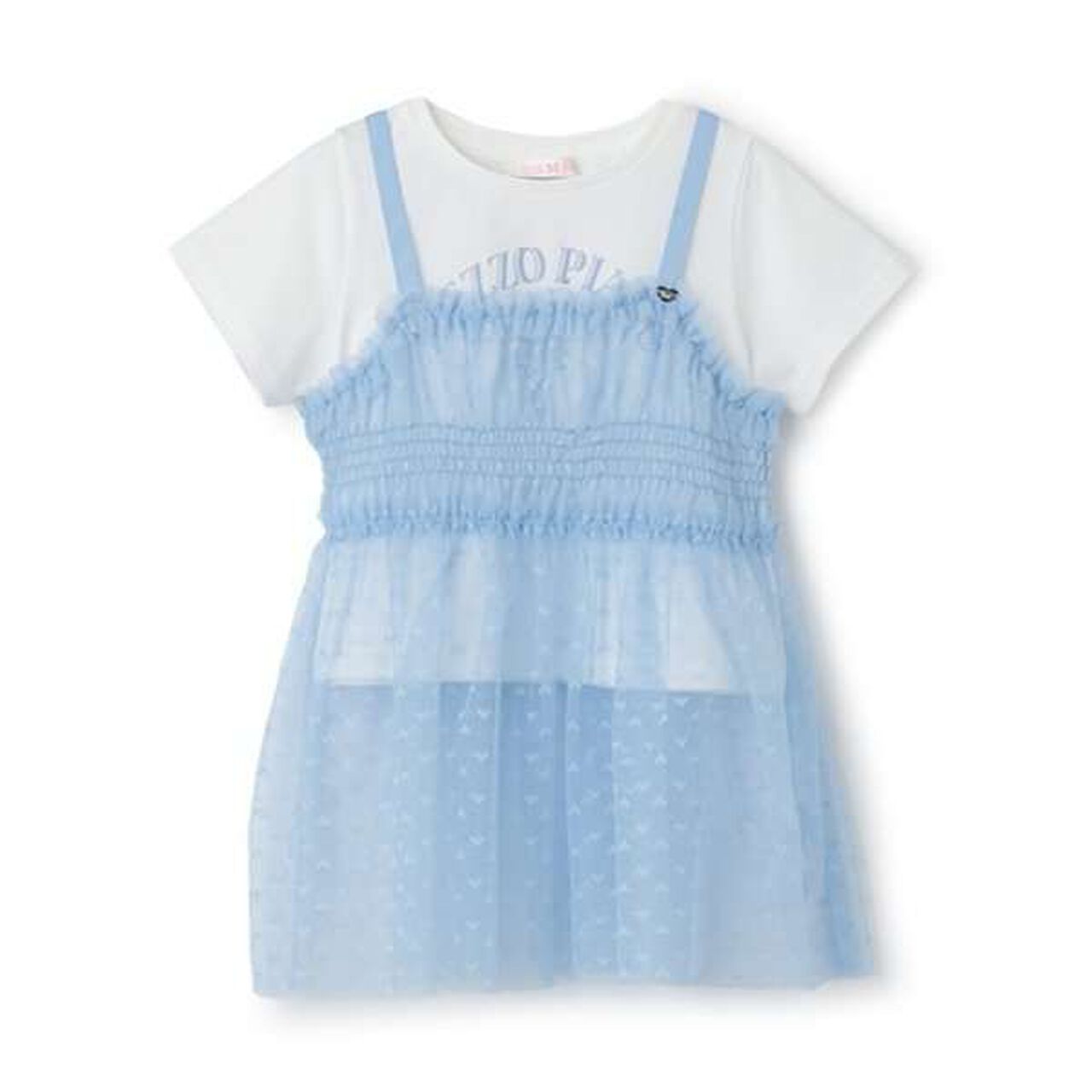 Tulle Tunic Layered Short Sleeve T-Shirt,Sax blue, large image number 0