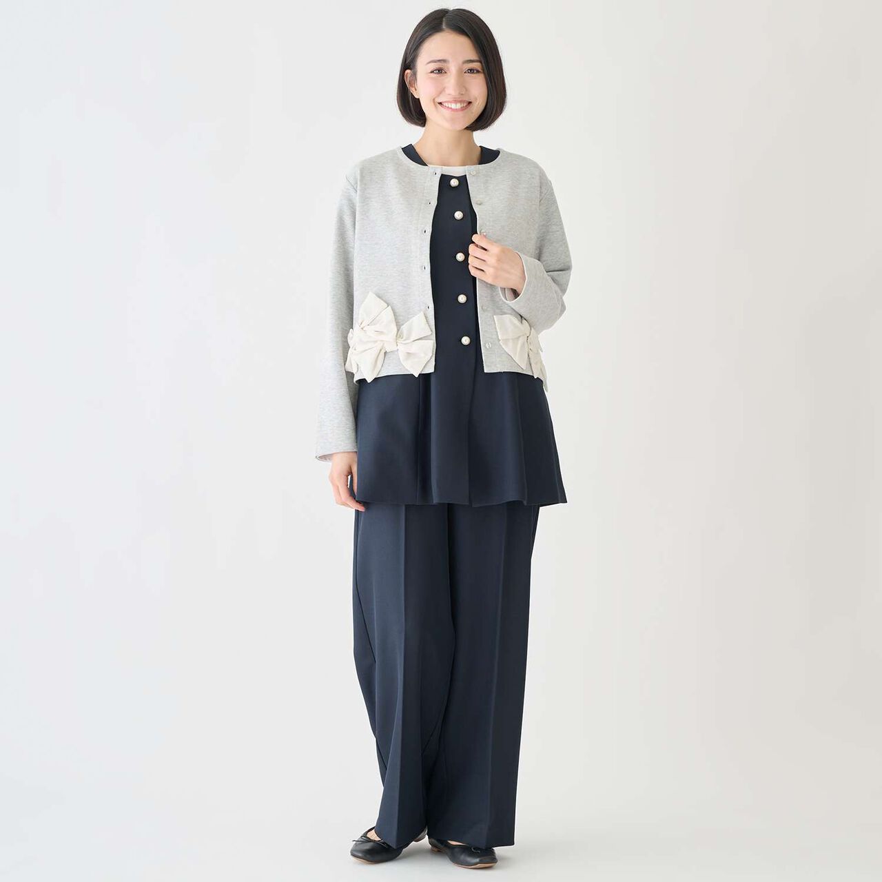 [Parent-Child Matching] Ribbon Cardigan,Top gray, large image number 3