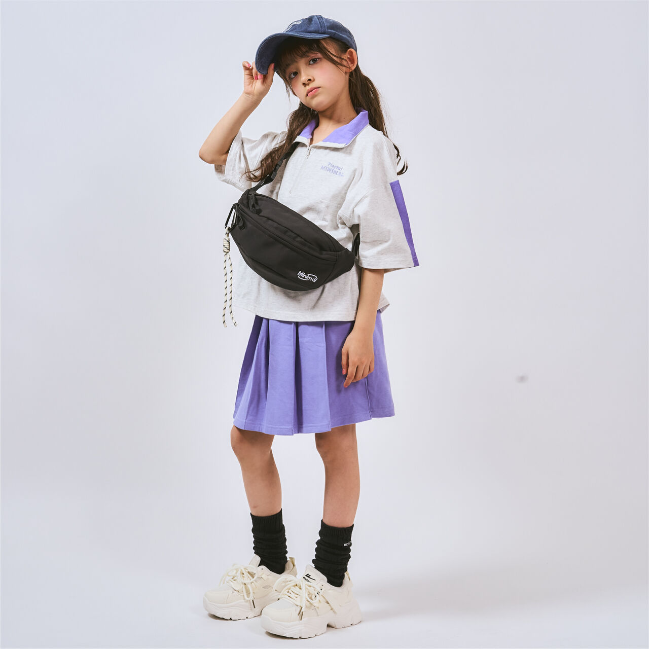 [100% Cotton] Half Zip Skirt-Shorts Outfit Set,Charcoal gray, large image number 5