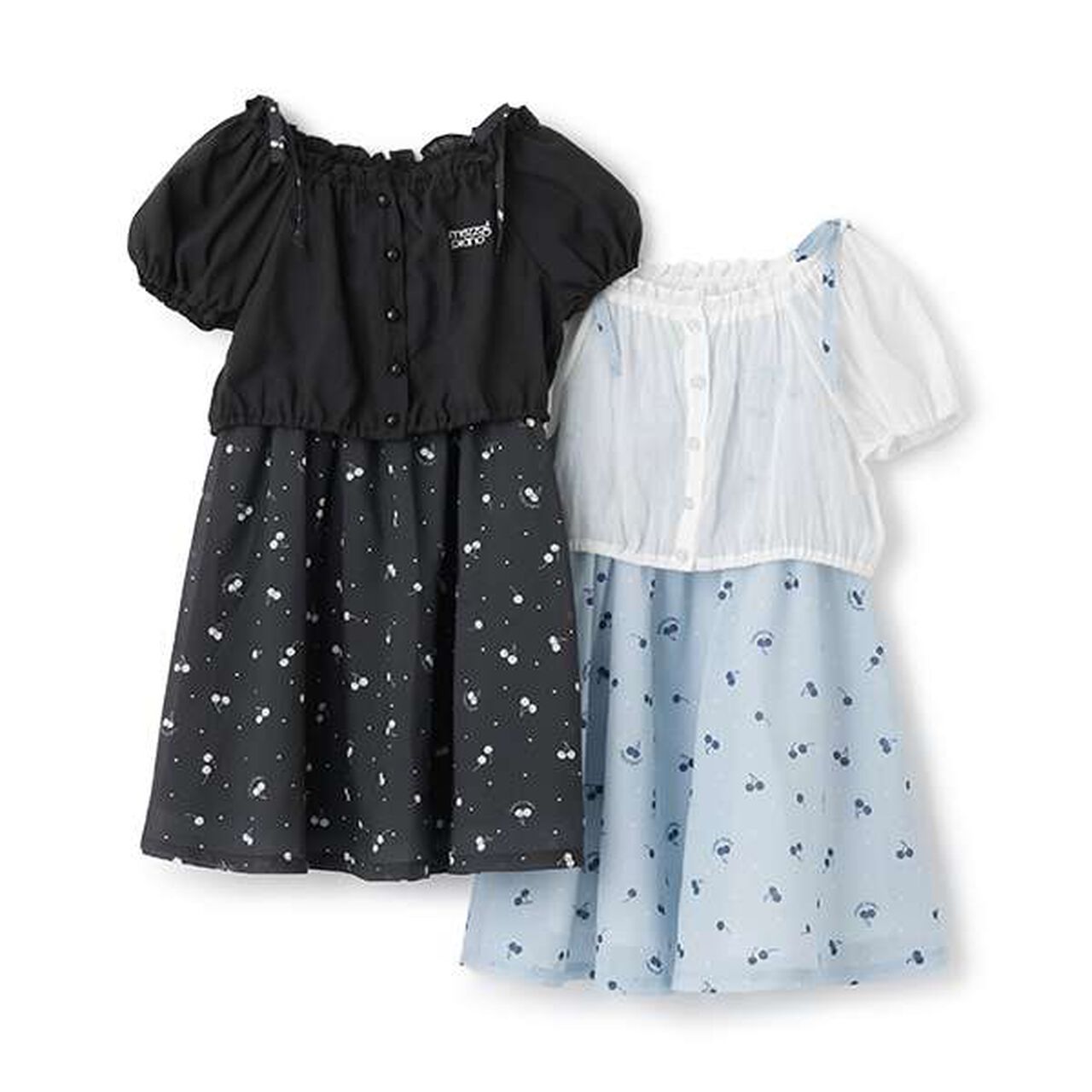 Blouse & Cherry Pattern Camisole One-Piece Dress Set,Black, large image number 13