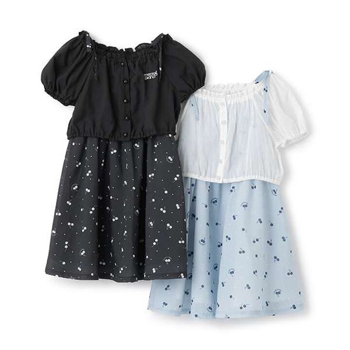 Blouse & Cherry Pattern Camisole One-Piece Dress Set,Black, medium image number 13