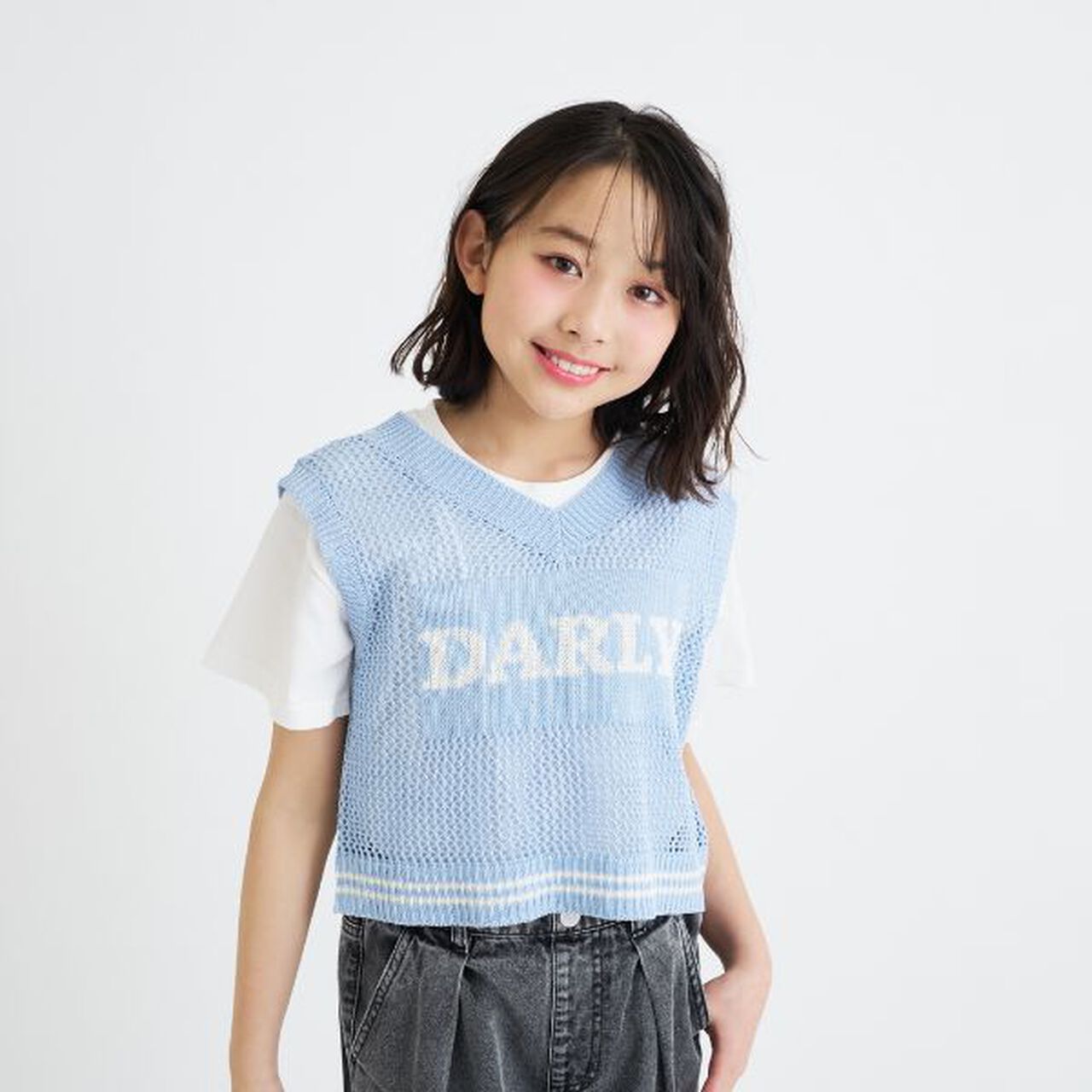 Washable Mesh Knit Vest + Short Sleeve T-Shirt,Sax blue, large image number 28