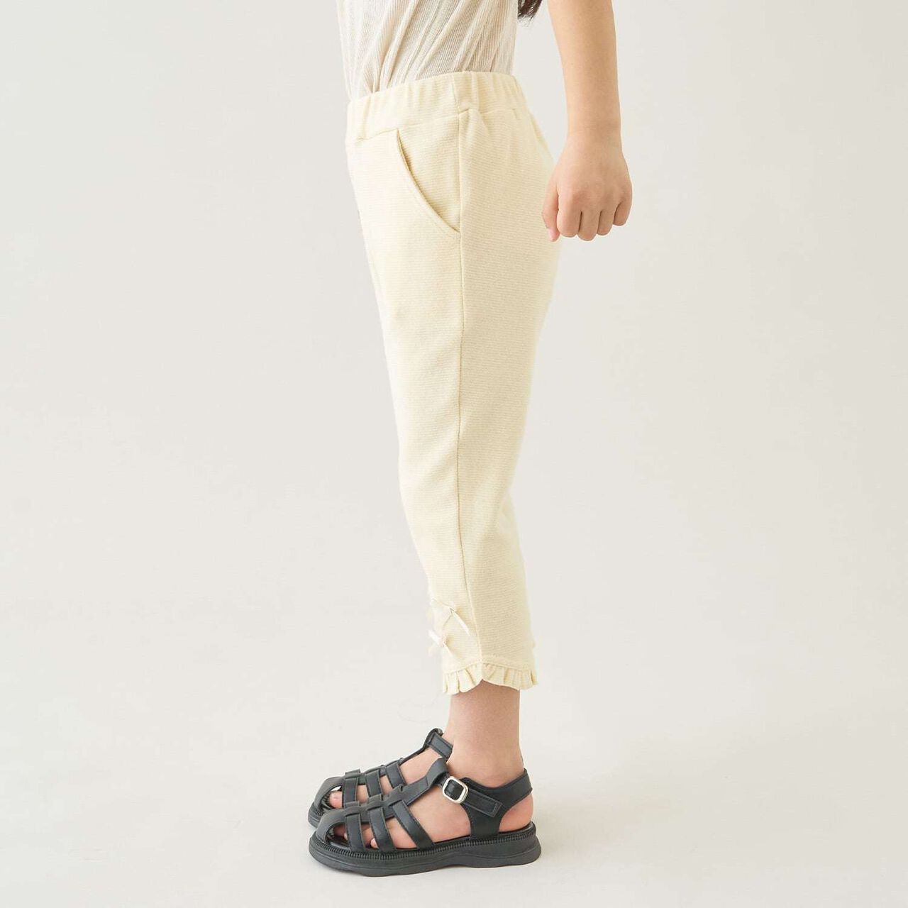 [Tomo Pants] Stain Resistant UV Cool Touch Round-Hem Frill 3/4 Capri Pants for Girls,Salmon pink, large image number 22