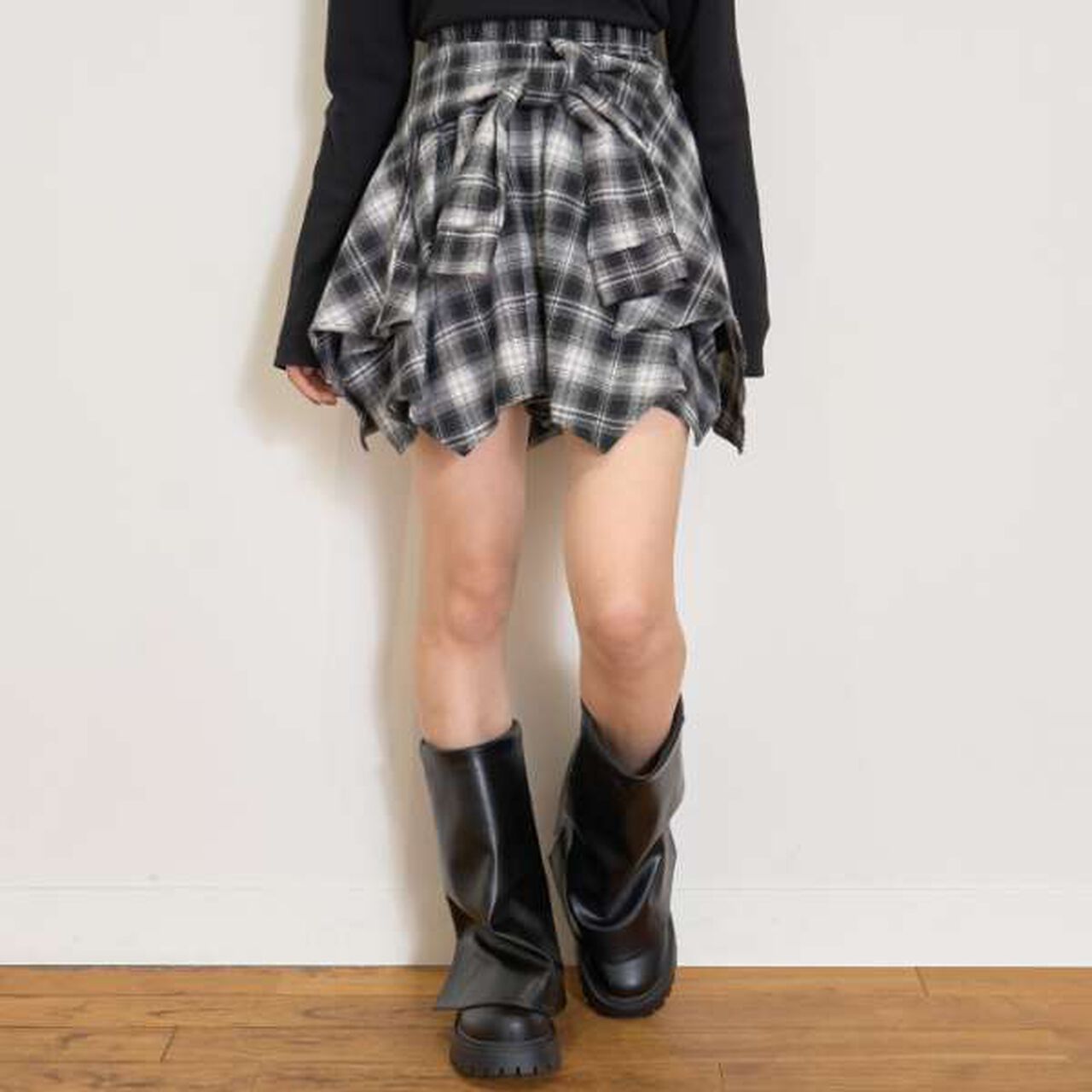 [LTXC] Waist Wrap Style Checkered Culottes,Black, large image number 3