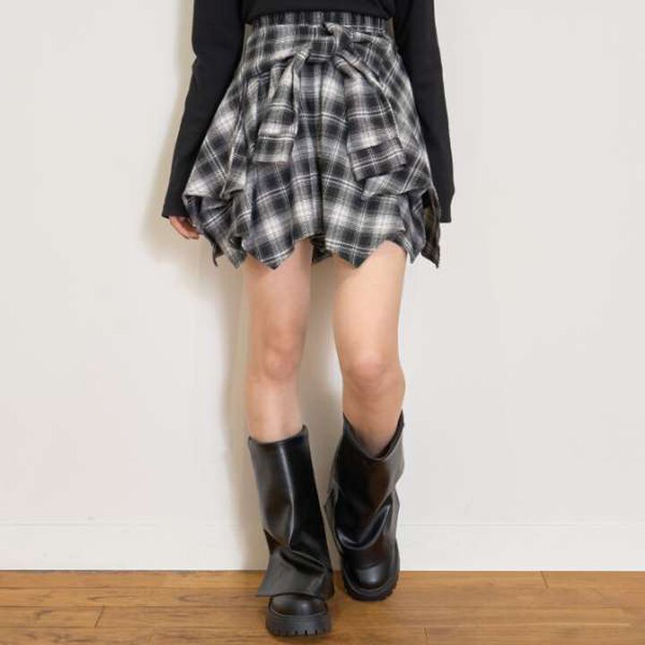 [LTXC] Waist Wrap Style Checkered Culottes,Black, medium image number 3