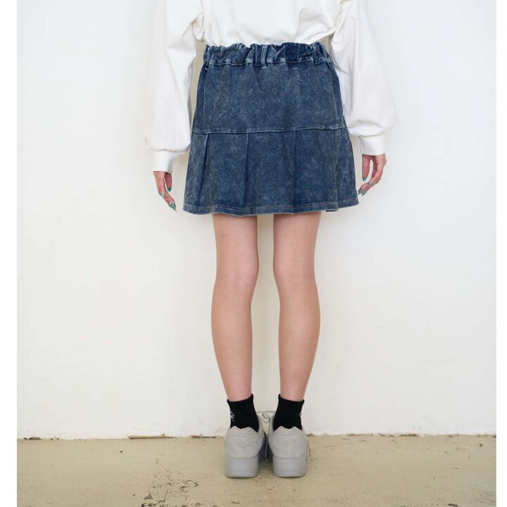 [Stretch] Denim-Look Cut Pleated Skirt,Blue, medium image number 15