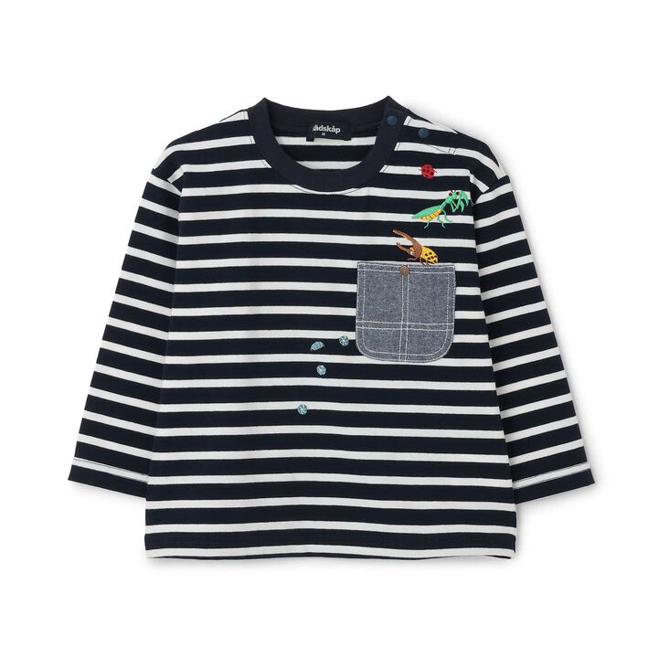 Insect Stripe Pattern Long-Sleeve T-Shirt with Pocket,Navy, medium image number 0