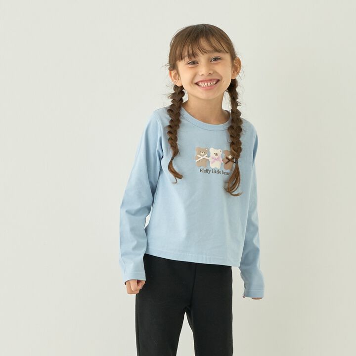 [Muteki T] Cotton 100% Stain-Resistant UV Quick-Dry Puffed Print Ribbon T-Shirt for Girls Kids,Blue gray, medium image number 3