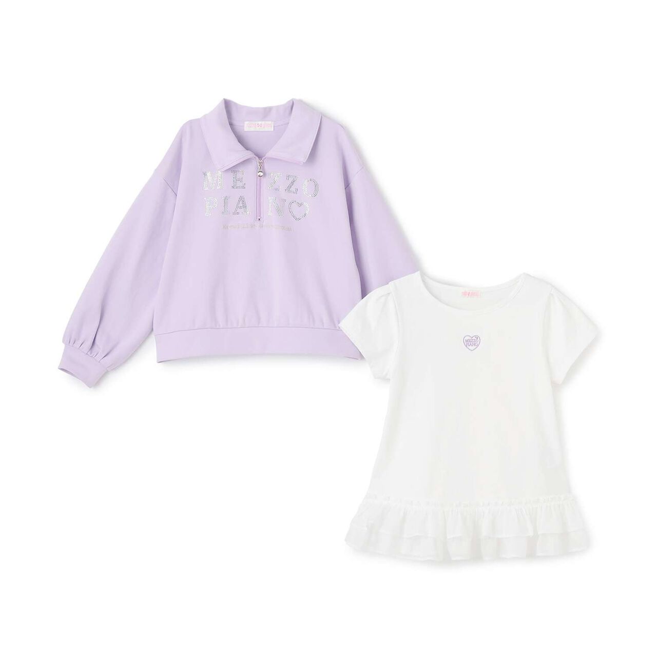 Half-Zip Pullover & Hem Frill Short-Sleeve T-Shirt Set,Lavender, large image number 5