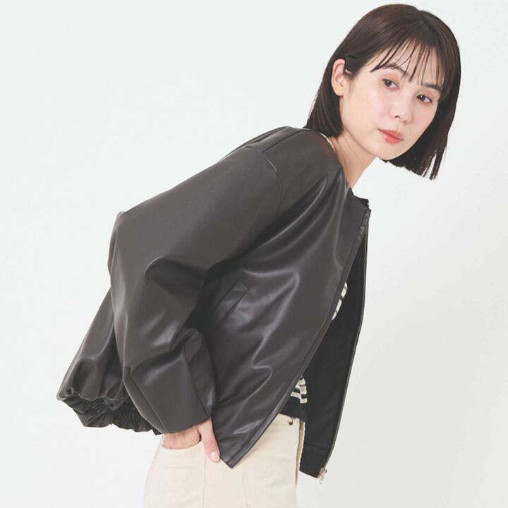 [Parent-Child Matching] Faux Leather Padded Blouson,Brown, medium image number 1