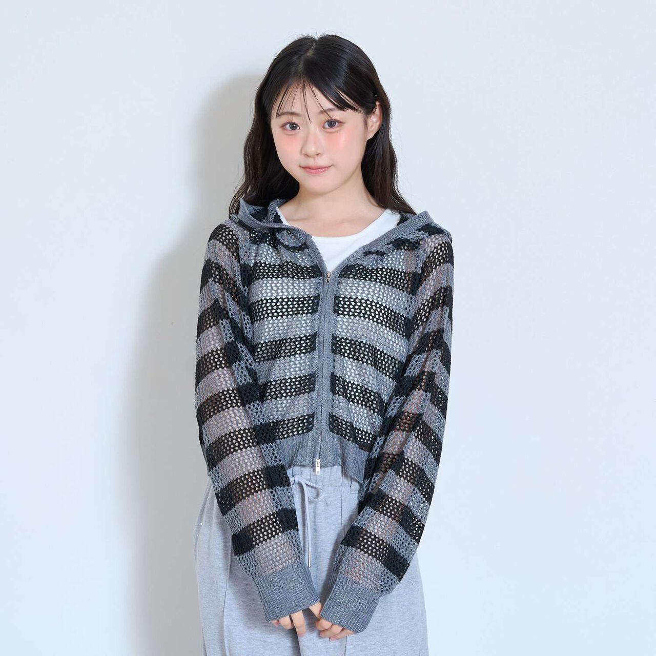 [LTXC/可水洗] 混款雙拉鍊網眼針織連帽外套,條紋, large image number 7