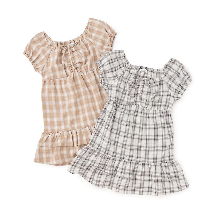Gathered Checkered Tunic Dress,Orange, medium image number 5