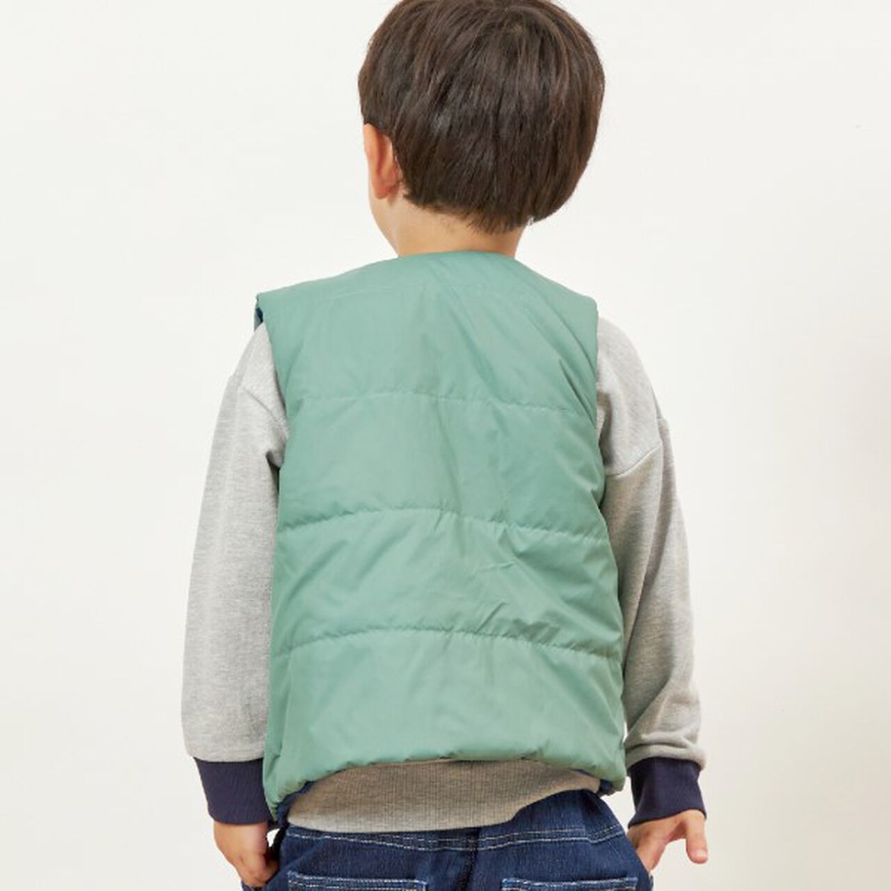 KPBOY Dinosaur Reversible Boa Lined Padded Vest (80-130),Blue, large image number 3