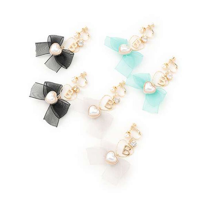 Heart Ribbon Earrings,Black, medium image number 4