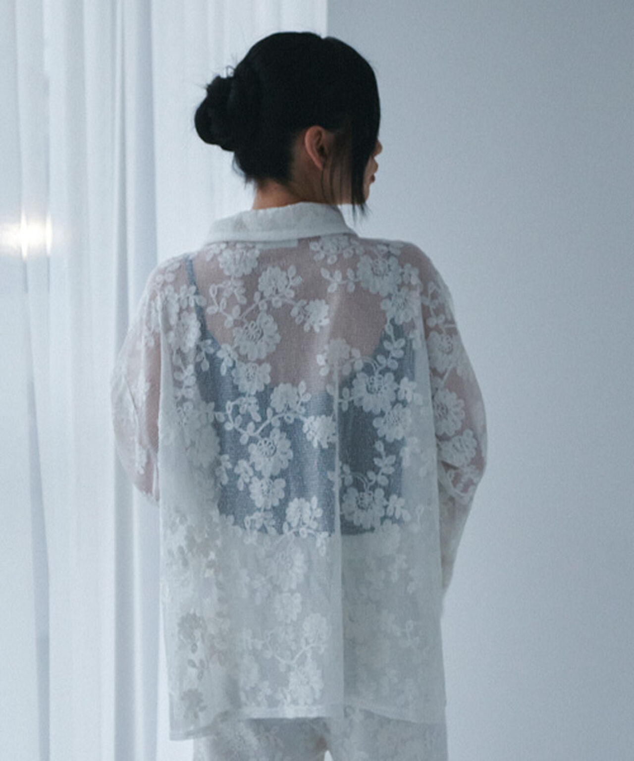 Lace Shirt Jacket,Black, large image number 3