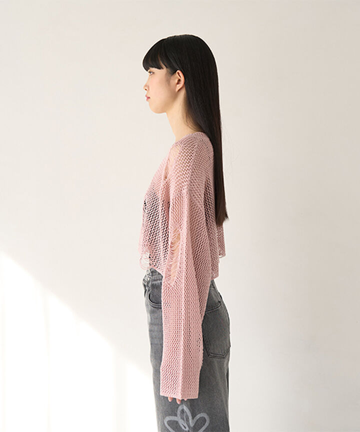 Damaged Mesh Knitwear,Ivory, medium image number 7