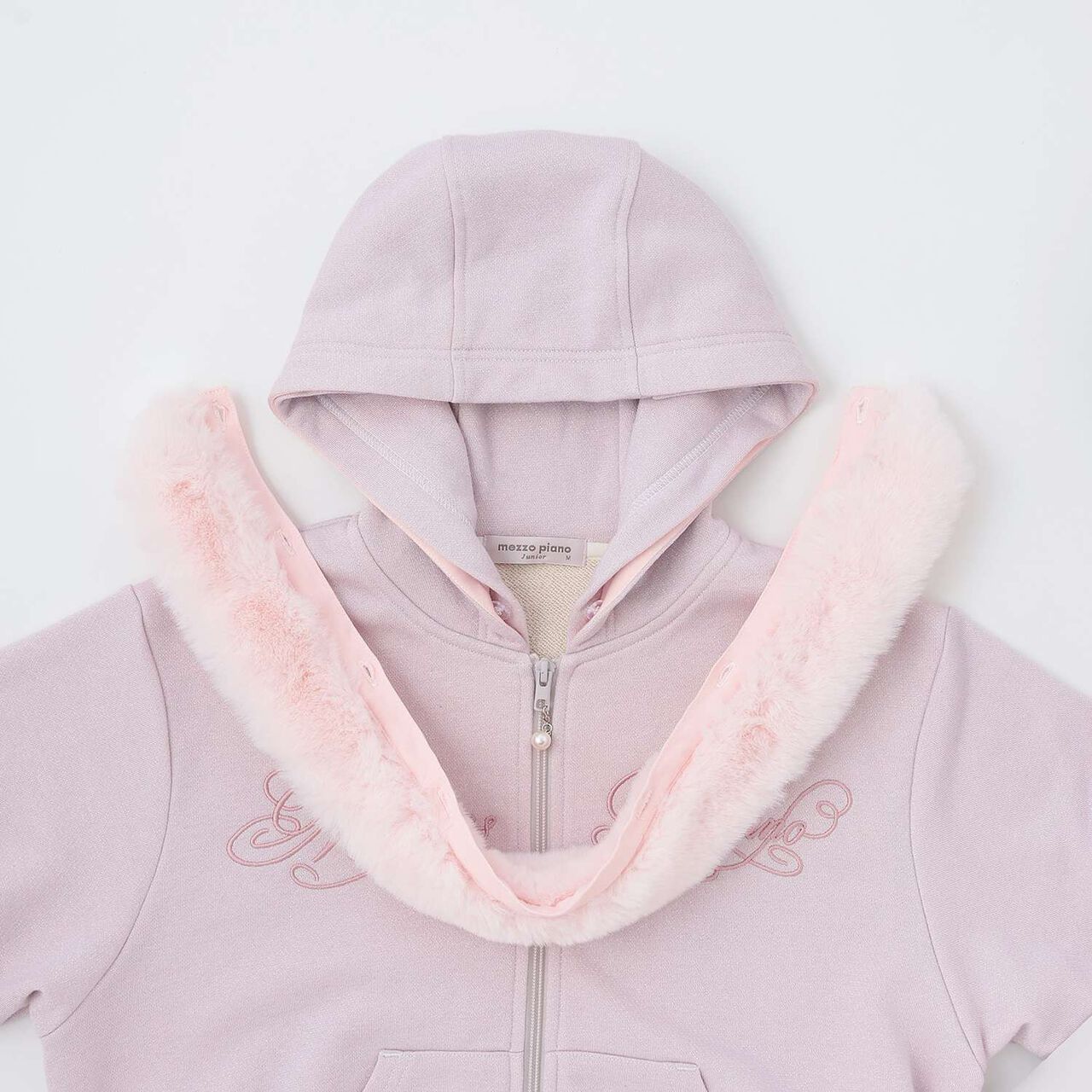 Lame Fleece Zip Parka with Faux Fur,Ivory, large image number 3