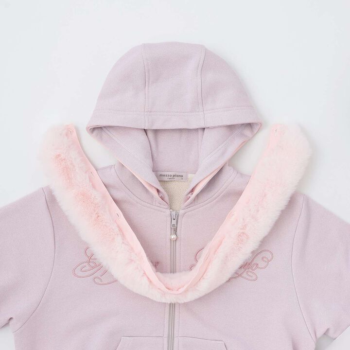 Lame Fleece Zip Parka with Faux Fur,Ivory, medium image number 3