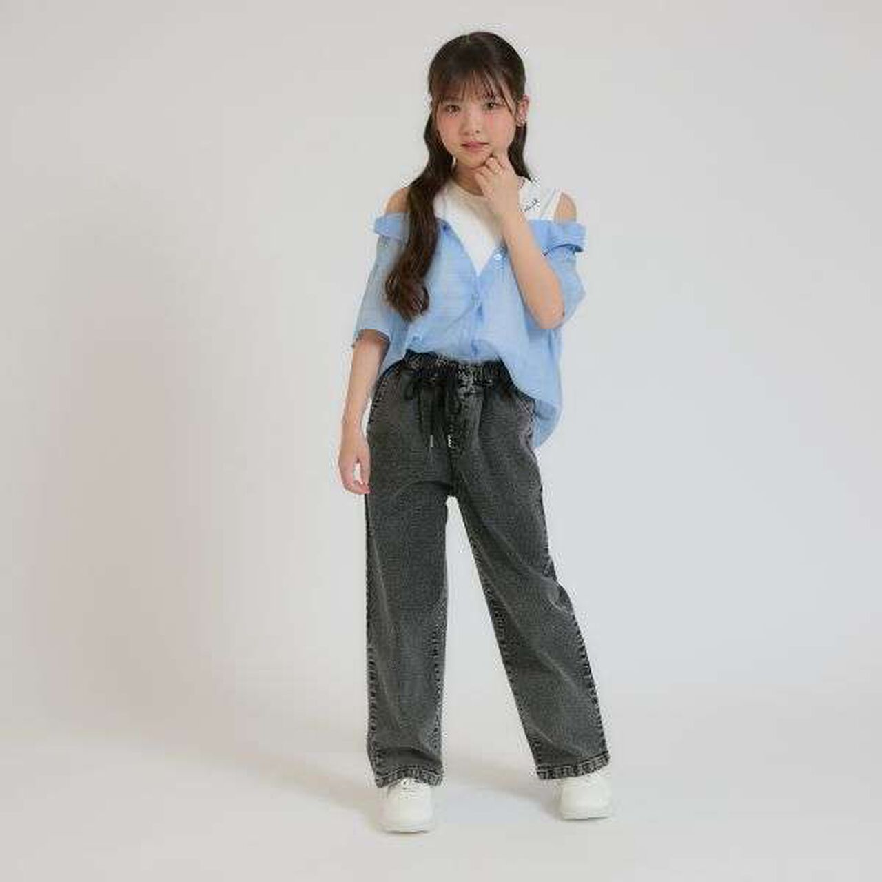 Shoulder Cutout Sheer Check Docking Shirt,Off white, large image number 17