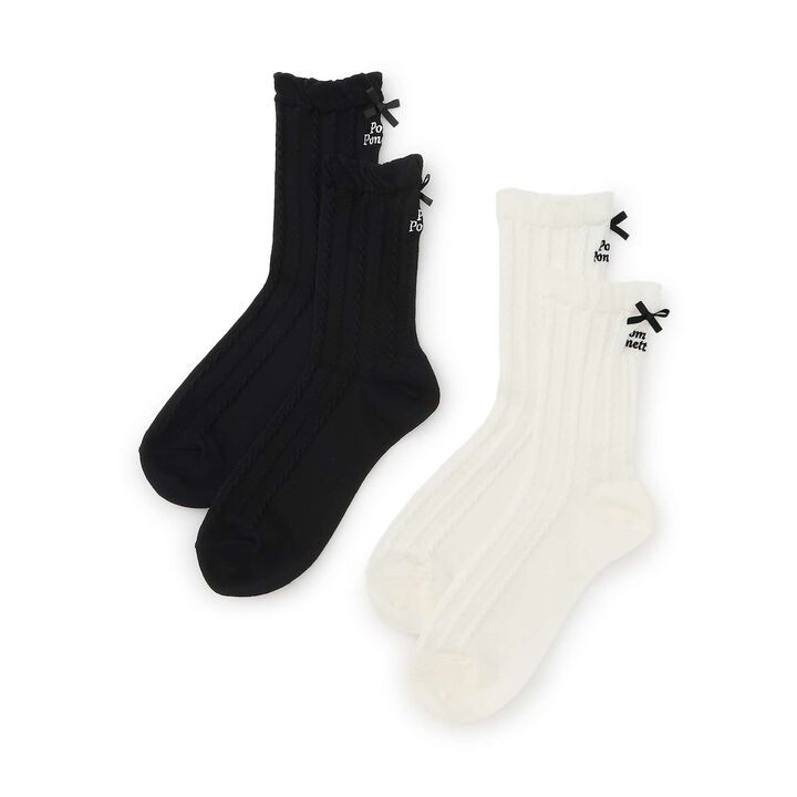 [Antibacterial Deodorizing] Back Ribbon Pattern Crew Socks,Off white, medium image number 6