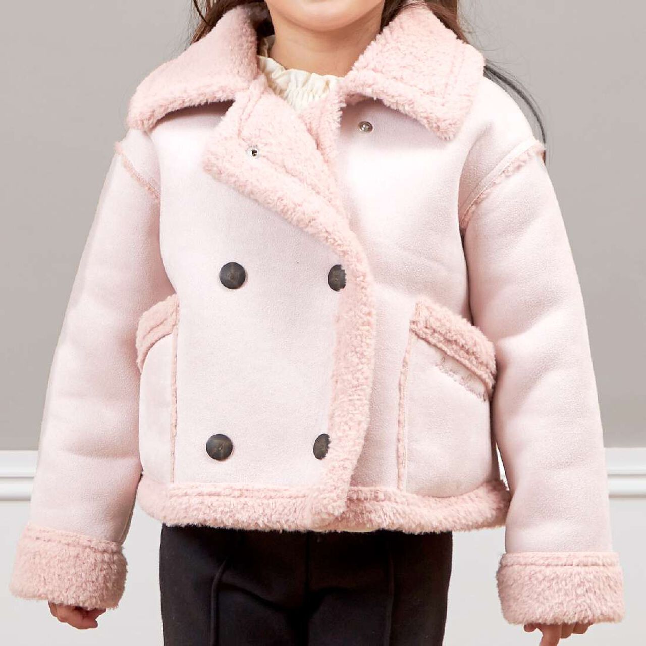 KP Lame Faux Shearling Coat [110-140],Off white, large image number 5