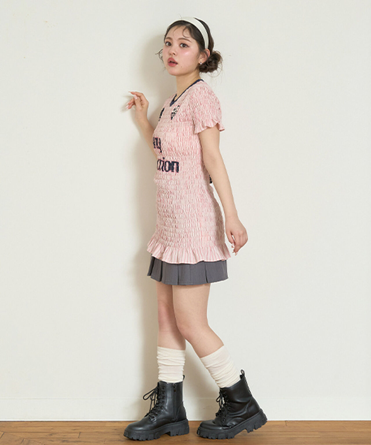 Gathered Logo One-Piece Dress,Pink, large image number 1