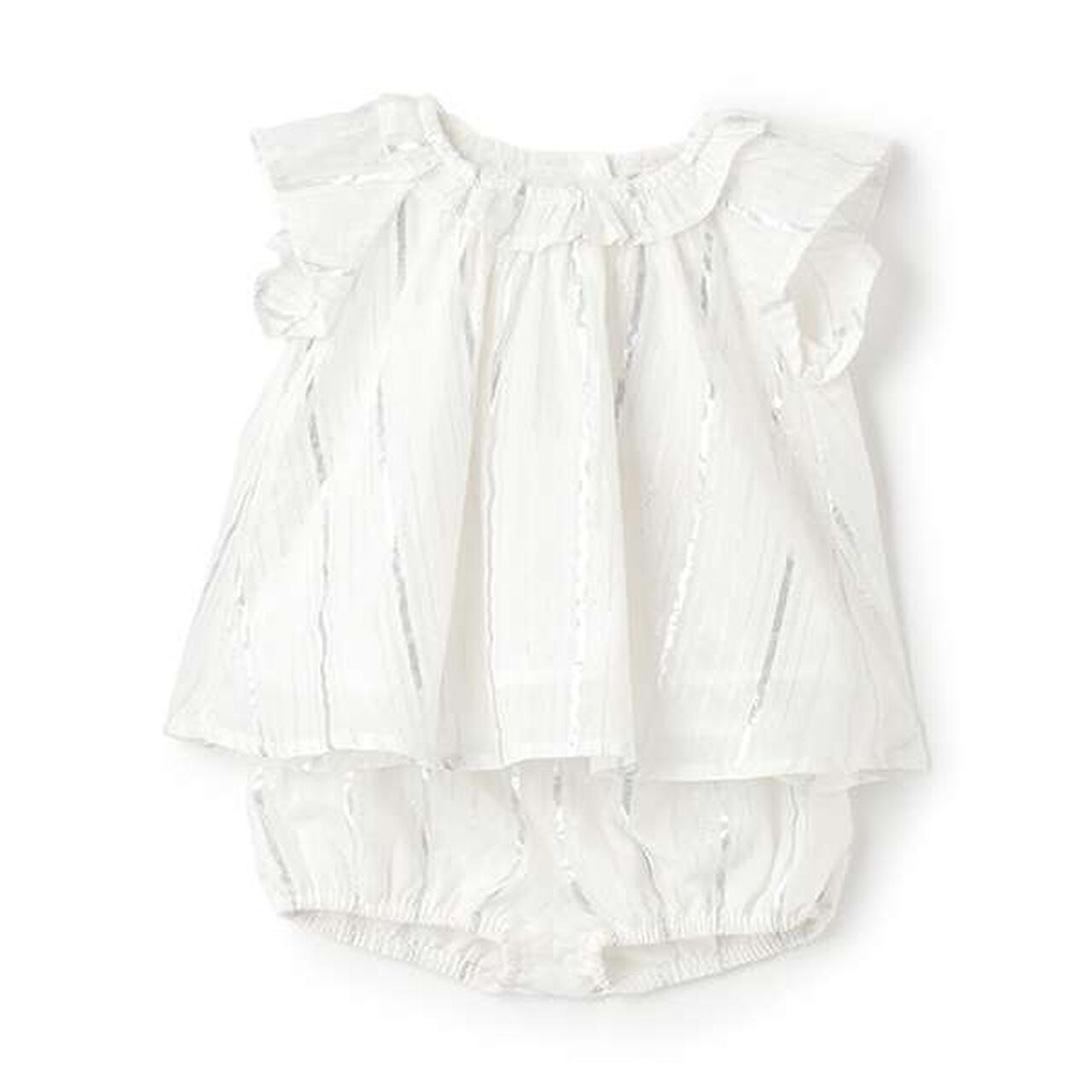 [Link] Lame Stripe/Floral Pattern Outfit Set,Off white, large image number 0