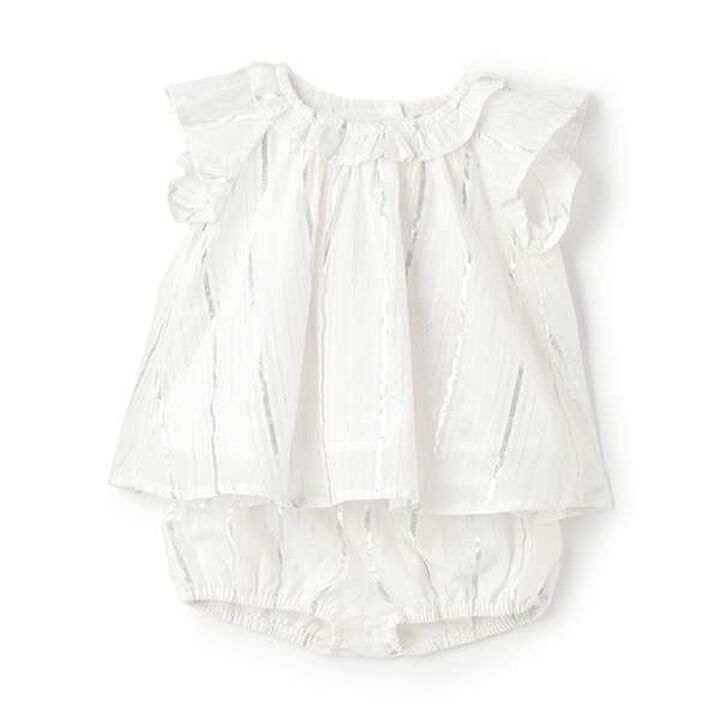 [Link] Lame Stripe/Floral Pattern Outfit Set,Off white, medium image number 0