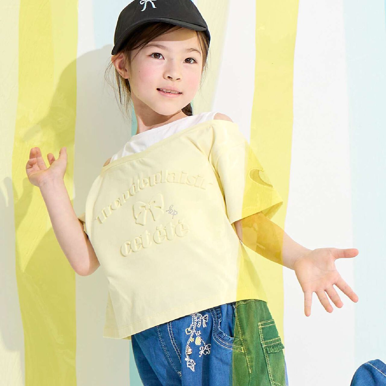 [Cool Touch] Puffy Logo Shoulder Opening T-Shirt,Lemon yellow, large image number 0
