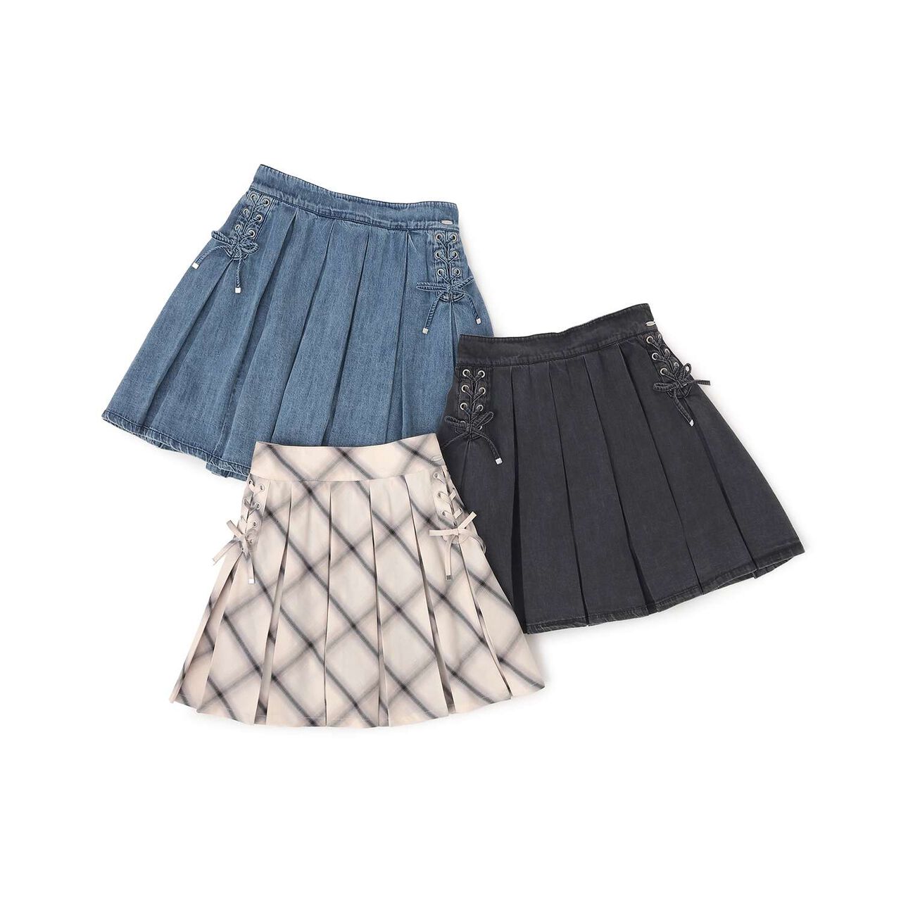 Lace-Up Box Pleated Skirt-Pants,Ivory, large image number 9