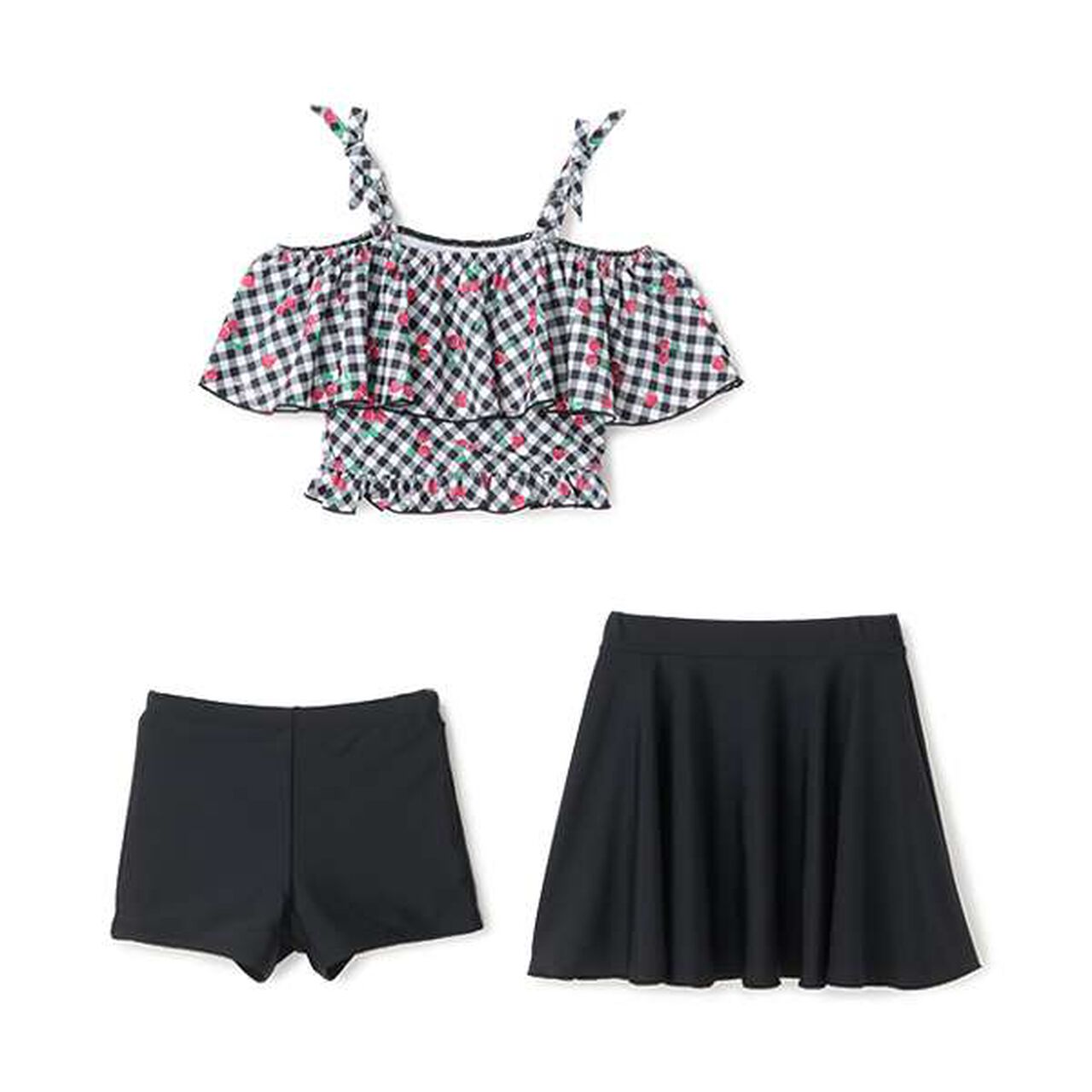 [SWIM] Cherry Pattern Frill Swimwear (2 WAY),Black, large image number 2