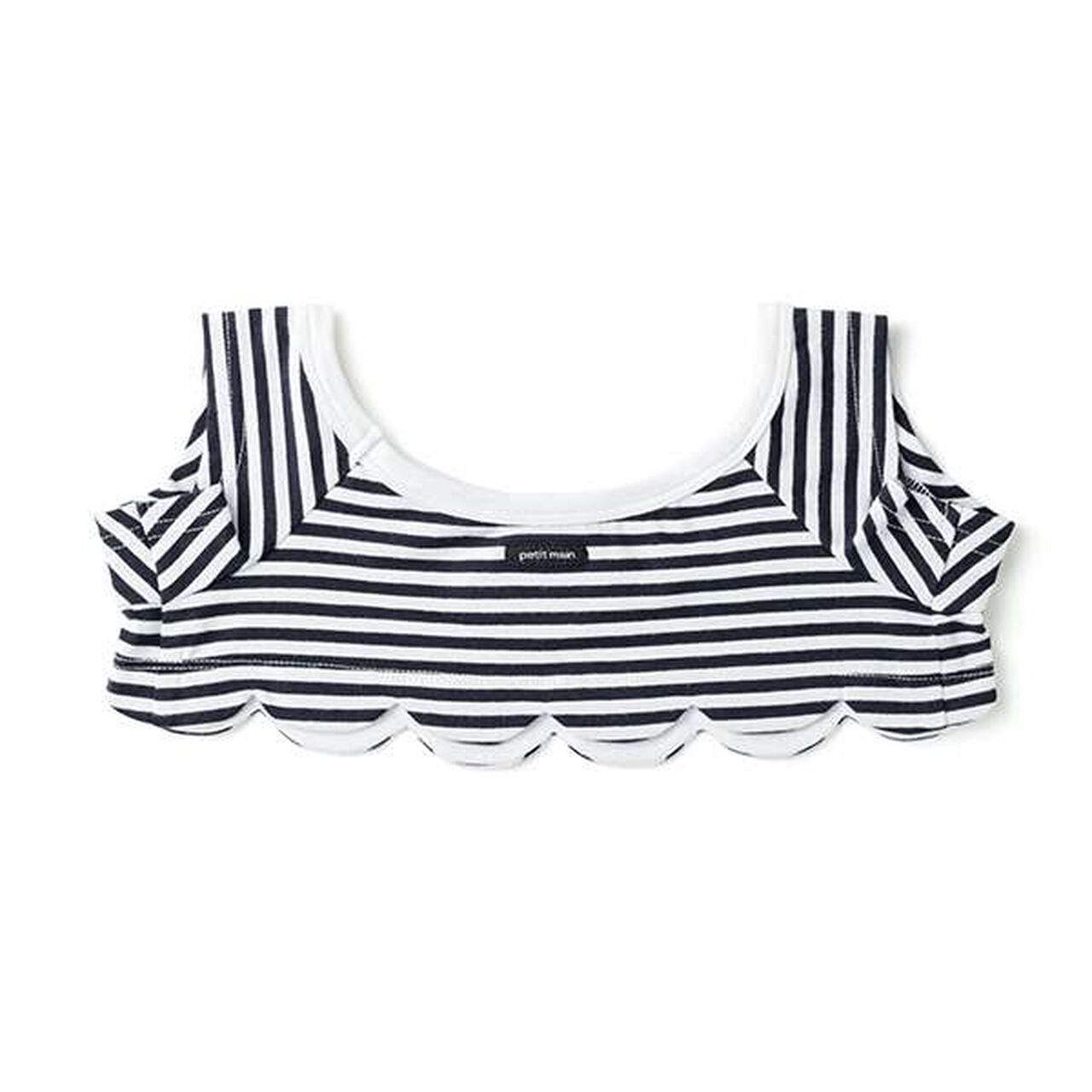 petit main × LOVOT Scallop Trim Stripe Pattern T-Shirt,Navy, large image number 6